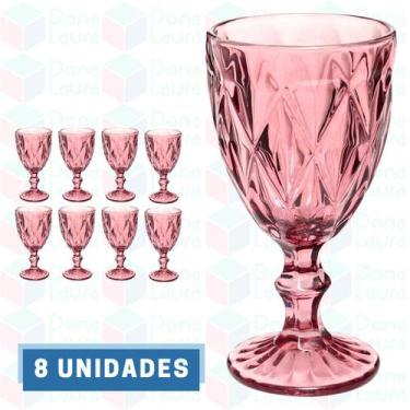 Imagem de 8 UNI Taça Diamante Copos Vidro Lilás 300ML Suco Vinho Água - Praticas