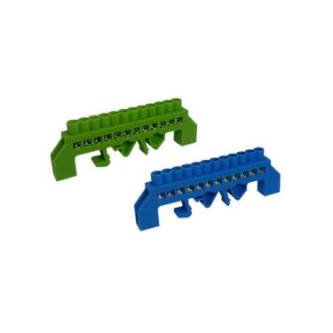 Imagem de Kit 1 Barramento Neutro + 1 Barramento Terra 12 Entradas c/ Proteção H