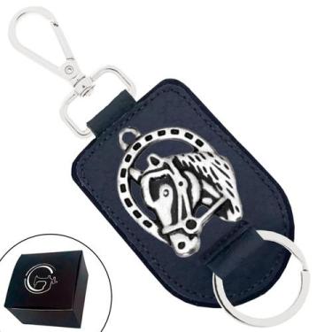 Imagem de Chaveiro de Couro Ferradura Cavalo Prata com Fecho Premium - Cores Pre
