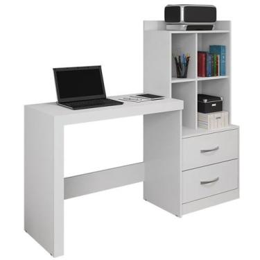 Imagem de Escrivaninha com Estante 2 Gavetas Alana JCM Móveis Branco - JCM Movel