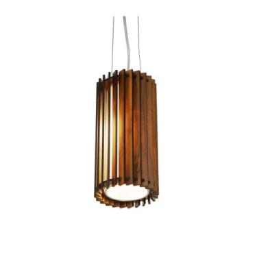 Imagem de Lustre Pendente Ripado 16cm 1xE27 em Madeira Imbuia - FOXLustres