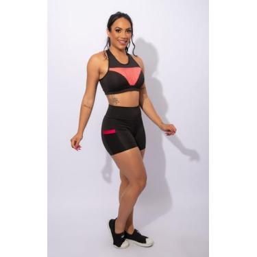 Imagem de Conjunto Fitness Feminino Short Com Bolso Tela E Top Tela Academia Tre