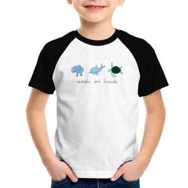 Imagem de Camiseta Raglan Infantil Animals are friends - Foca na Moda, Branco, P
