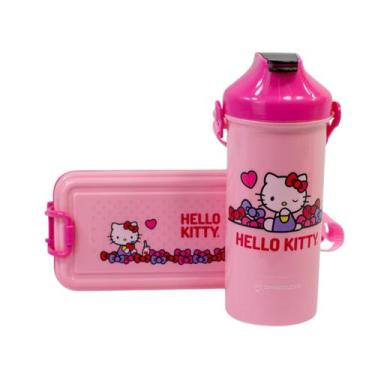 Imagem de Kit Lancheira Marmita Infantil Talher e Garrafa Hello Kitty - Zona Cri