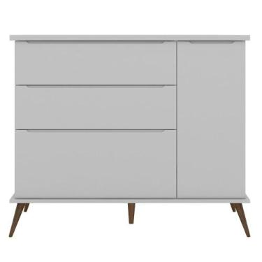 Imagem de Cômoda Infantil 1 Porta 3 Gavetas 100% MDF Pés Retrô Melinda Cinza - P