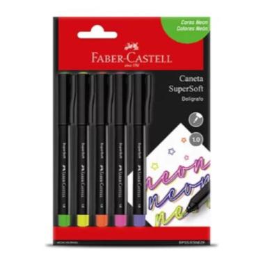 Imagem de Caneta Hidrocor Supersoft Pen Neon 1.0 5 Cores Faber Castell