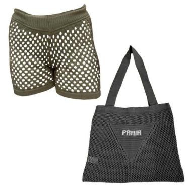 Imagem de Kit Saia ou Short Tricot Feminina com Bolsa Sacola de Praia Crochê - G