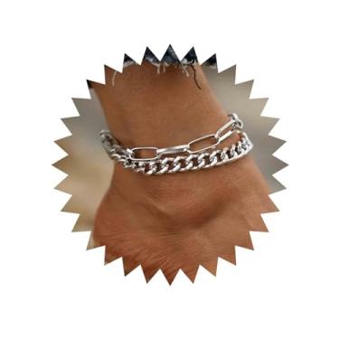 Imagem de Sttiafay Pulseira de tornozelo de corrente grossa de prata delicada corrente cubana tornozeleira minimalista clipe de papel corrente tornozeleira praia sandálias descalço joias para pés para mulheres