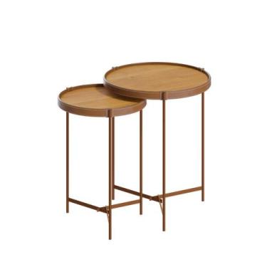 Imagem de Conjunto Mesa Lateral Aqua Imcal Nature Cobre Redonda 