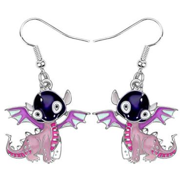 Imagem de Bonsny Brincos de dragão colorido para meninas e crianças, joias engraçadas, design original Roxa