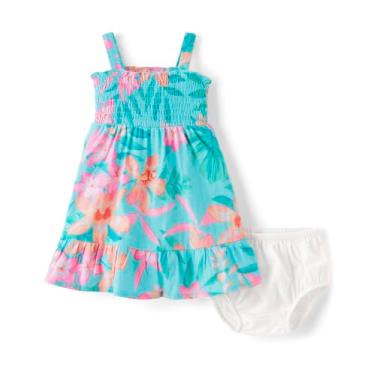 Imagem de Gymboree Vestido sem mangas franzido para bebês meninas, Palmeiras azul-petróleo, 0-3 Meses