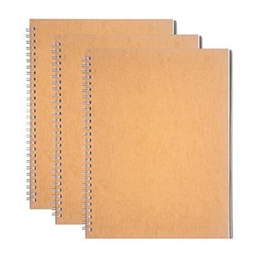 Imagem de DSTELIN 10" x 7,5", 100 GSM, caderno espiral em branco, pacote com 3, capa macia, caderno de esboço, 100 páginas/50 folhas, com tabela de escrita, (marrom)