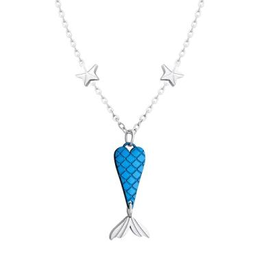 Imagem de 555Jewelry Colar feminino com pingente de pequena sereia de aço inoxidável, tamanho da corrente 45,7 cm, Aço inoxidável, Sem Pedra Preciosa