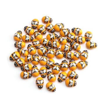 Imagem de Ruwado 50 peças de enfeites pequenos de abelha de madeira autoadesivos, adesivos de abelha com costas planas pintadas amarelas para projetos de artesanato, álbuns de recortes, arte para casa, chá de bebê, festa de aniversário, chá de panela, decoração