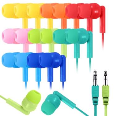 Imagem de XOSDA Fone de ouvido infantil a granel, pacote com 64 para sala de aula, estudantes, adolescentes, crianças, presente e adulto, fones de ouvido multicoloridos com fio para computadores Chromebook