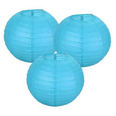 Imagem de PATIKIL Lanternas de papel redondas 25 cm/10, pacote com 3 lanternas decorativas para pendurar lâmpadas, decorações de festa para aniversário, casamento, chá de panela, decoração de casa, azul celeste