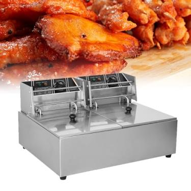 Imagem de Fritadeira Comercial,Fritadeiras Elétricas com Cestos Fritadeira de Óleo de Bancada em Aço Inoxidável Espessado Grande Capacidade com Limitador de Temperatura,para Uso,para Frango Frito