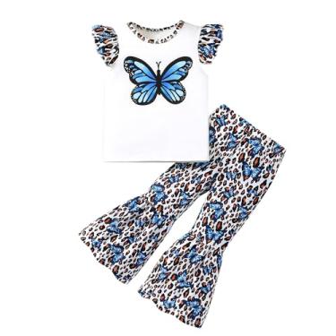 Imagem de YIowcoo 2 peças para meninas, blusa de manga com babados, parte inferior de sino, roupas de outono e inverno para meninas de 2 a 12 anos, Borboleta-01, 7-8 Anos