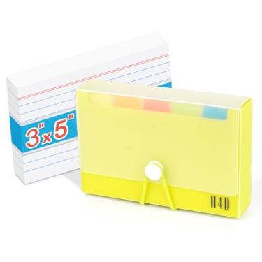 Imagem de H4D Caixa de fichas 3x5 com 100 cartões de índice pautados e divisores, amarelo