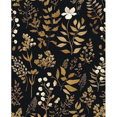 Imagem de Papel de parede floral dourado preto descasque e cole papel de contato de folha escura à prova d'água autoadesivo branco dourado vintage flor retrô papel de parede para quarto, bancada, armários de