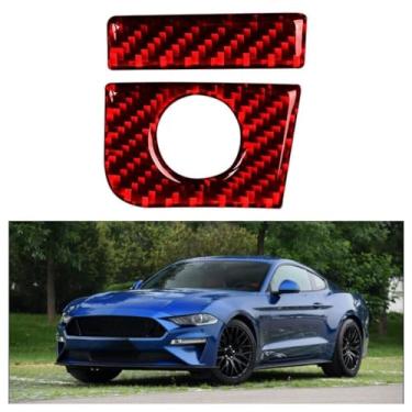 Imagem de IKUESM compatível com Ford Mustang GT 2015-2021 Acessórios de carro em fibra de carbono interior do carro co-piloto caixa de armazenamento interruptor painel tampa adesivos de acabamento(Red(RHD))