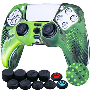 Imagem de Capa de silicone cravejada YoRHa para controle Sony PS5 Dualsense x 1 (verde camuflagem) com 10 apoios profissionais para polegar