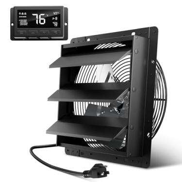 Imagem de Hon&Guan Exaustor de obturador, ventilador de sótão de montagem na parede de 30,5 cm com controlador de umidade de temperatura, 10 velocidades ajustáveis, 971 CFM, para ventilação e resfriamento em