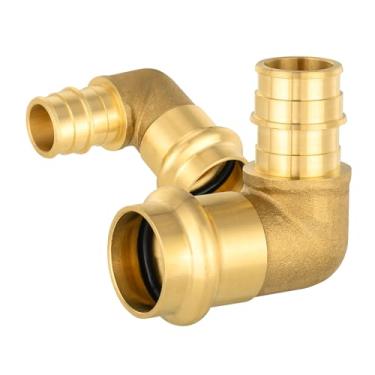 Imagem de (Pacote com 2) EFIELD 2.5 cm Press X 2.5 cm PEX-A Expansão Elbow Brass Fittings, Para Conexão de Cobre e Tubo Pex-A
