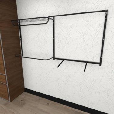 Imagem de Arara de roupas closet quarto com 9 peças regulável 200x100 cm cor pre