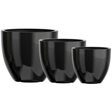 Imagem de Kit 3 Vasos Vietnamita Decorativo Fibra De Vidro 57cm 45cm E 36cm (Preto)