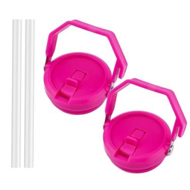 Imagem de Pacote com 2 tampas de substituição de 1,134 g para Stanley Quencher, à prova de vazamento, alça na parte superior, capa reutilizável compatível com Stanley Quencher de 1,134 g (rosa vermelha)