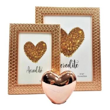 Imagem de Kit 8 Porta Retrato 10x15 Moldura Dourado/Prateado De Mesa Luxe Decora