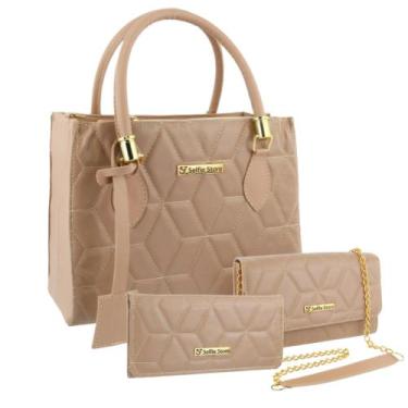 Imagem de Bolsas Femininas Kit 3 Peças Bolsa Lorena Paris Media Baú e Carteira S