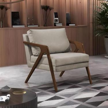 Imagem de Poltrona Mona Monique Luxo Base Madeira Maciça Mel Veludo Bege - IDEAL