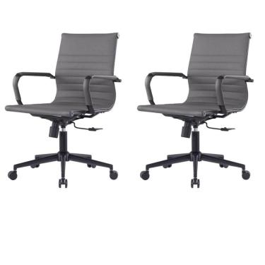 Imagem de Kit 2 Cadeiras Escritório Manhattan Black Esteirinha Diretor Fratini PU Cinza Base Rodízio Preto