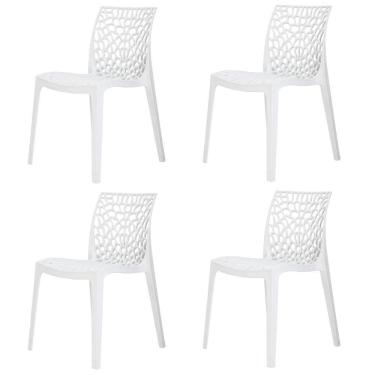 Imagem de Kit 4 Cadeiras Empilhável Inmetro Gruvyer Fratini Polipropileno Branco Capacidade Suporta 182 kg