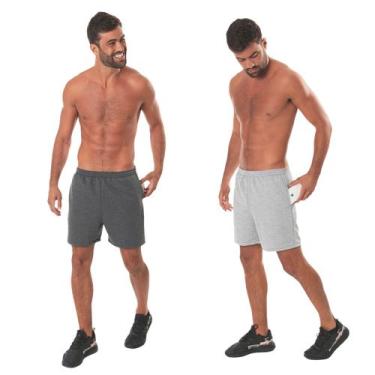 Imagem de Kit 2 Bermuda Moletom Masculina Com Bolso Básica Short Academia Treino