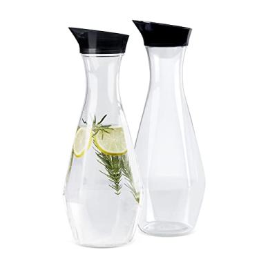 Imagem de GrandTies 2 Pack 51oz Diamond Shape Acrylic Pitcher with Auto-Close Lid, Clear Plastic Water Pitcher, Fridge jug, Tea, Bedside Carafe, Lemonade Pitcher, Juice, Brunch Decorations, Mimosa bar, Milk