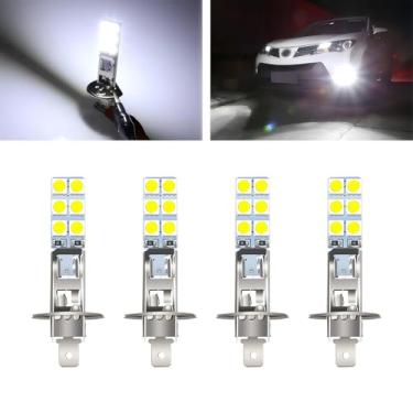 Imagem de Neferta 4 peças de faróis de neblina LED H1 para carro, 12 V 5050-12SMD 6000 K, lâmpada de penetração forte super brilhante, anti-embaciamento forte, plug and play, à prova d'água, substituição de