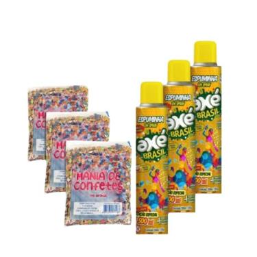 Imagem de Kit Carnaval 2025: Espuma 500ml + Confete 100g Bloquinho, Festa, Material Escolar (3 Espumas + 3 Confetes)