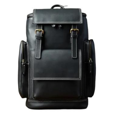 Imagem de Mochila para laptop de grande capacidade de couro para homens retrô bolsa para laptop bolsa de viagem de negócios para homens(Black)