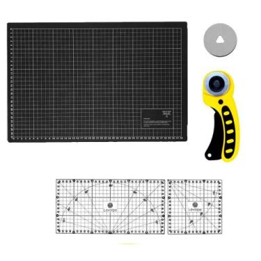 Imagem de Kit Base Corte A3 45x30 Régua 15x15 15x30 Cortador 45 Preto - Levolpe