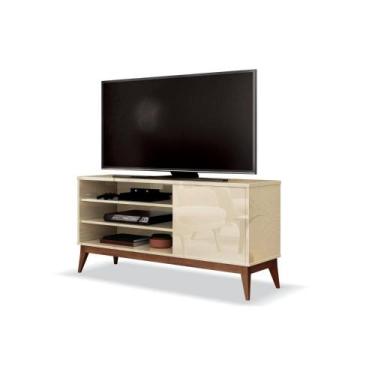 Imagem de Rack Retrô Pés Madeira 01 Porta Lateral Vinci Off White - EDN