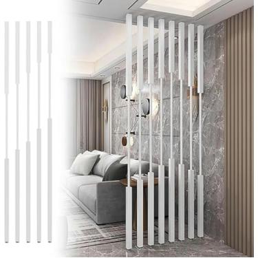 Imagem de Divisória de parede oca decorativa do chão ao teto, separador de quarto de metal branco para estúdio/porta/escritório, 1/2/3/4/5/6/7/8/9/10 pés de altura