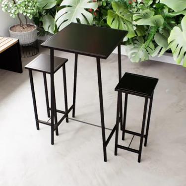 Imagem de Conjunto Mesa Alta Bar Bistrô Preta 2 Bancos Botequim Industrial Black