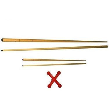 Imagem de Kit 4 Taco1,30m +1 Taco Pequeno + 1 Cruzeta Puxa Saco Sinuca - Tacolan