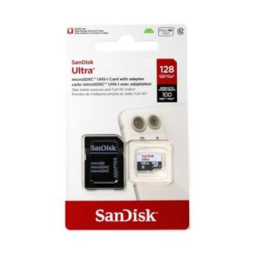 Imagem de SanDisk Cartão de memória Ultra 128GB UHS-I Classe 10 MicroSDXC de até 80mb/s SDSQUNC-128G com adaptador