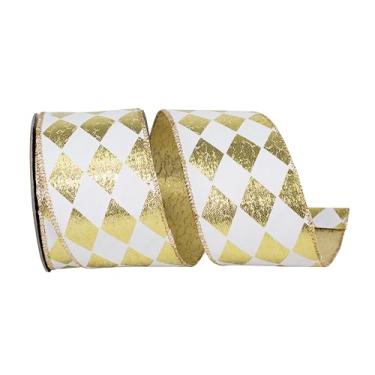 Imagem de Reliant Ribbon Fita de borda com fio brilhante diamante de luxo metálico, branco/dourado