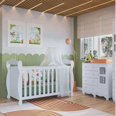 Imagem de Quarto de Bebê Cômoda 1 Porta com Janelas e Berço Americano Nina 100% Mdf Espresso Móveis