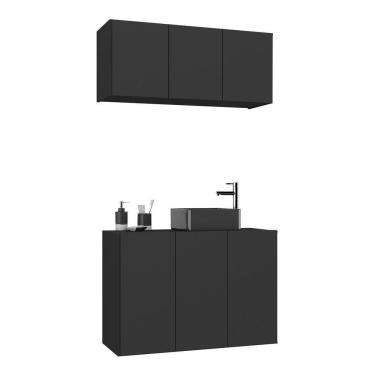 Imagem de Conjunto Gabinete De Banheiro E Armário Aéreo 3 Portas Multimóveis Mp5048 Preto Preto